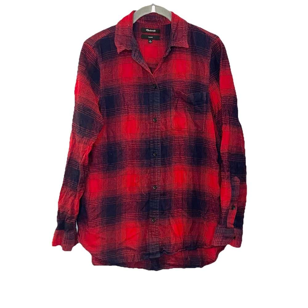 Madewell Classic Ex-Boyfriend Shirt Wilder‎ Plaid F5651 Red Navy Flannel Top M